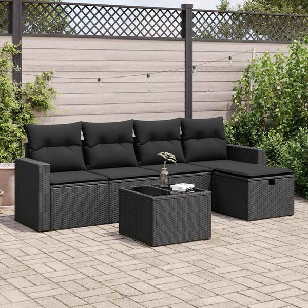 vidaXL 6-dielna záhradná súprava pohoviek s vankúšmi čierna polyratan