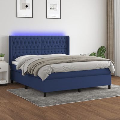 vidaXL Posteľ boxsping s matracom a LED modrá 180x200 cm látka