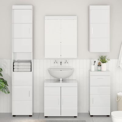vidaXL Sada kúpeľňového nábytku TULUM 5 pcs Vysoký lesk bielej