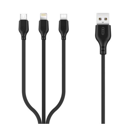 Kábel XO NB103 3v1 USB - Lightning + USB-C + microUSB 1,0 m 2,1A čierny