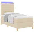 vidaXL LED box s pružinami s čelnou doskou Krémová 100 x 200 cm látka