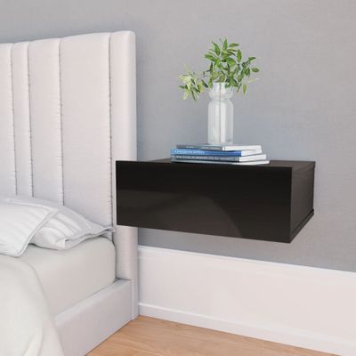 vidaXL Nástenný nočný stolík lesklý čierny 40x30x15cm kompozitné drevo