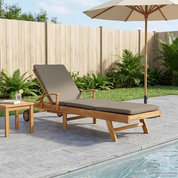 vidaXL Ležadlo s vankúšom 100% polyester a masívny teak