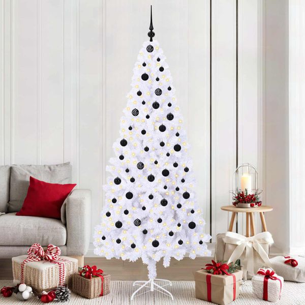 vidaXL Umelý vianočný stromček s 300 LED-i Biela 210 cm PVC a oceľ