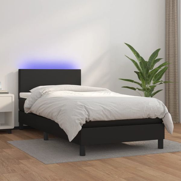 vidaXL Boxspring posteľ s matracom a LED čierna 100x200 cm umelá koža