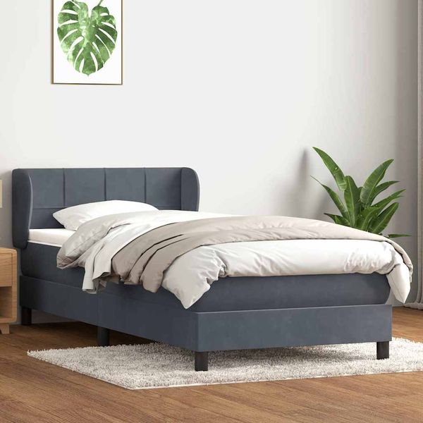 vidaXL Posteľný rám boxspring s matracom tmavosivý 80x220 cm zamat