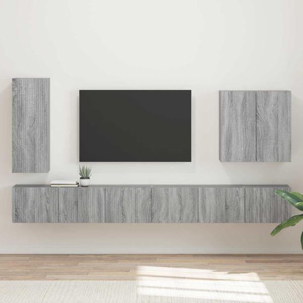 vidaXL Sada nástenného kabinetu na TV Nástenný 6 pcs Sivý Sonoma