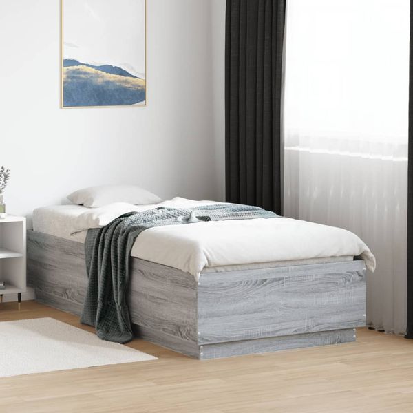 vidaXL Posteľný rám s LED svetlami sonoma 90x190 cm kompozitné drevo