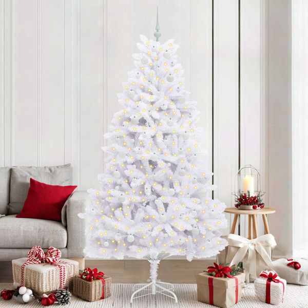 vidaXL Umelý Sklápací Vianočný Stromček Biela 210 cm PVC a oceľ