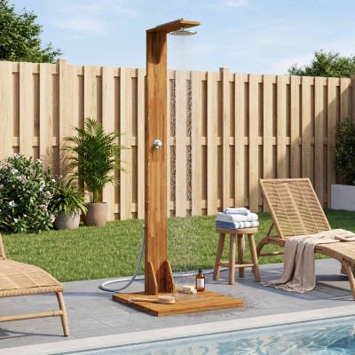 vidaXL Externá sprcha 219 cm Masívne akáciové drevo a nerezová oceľ