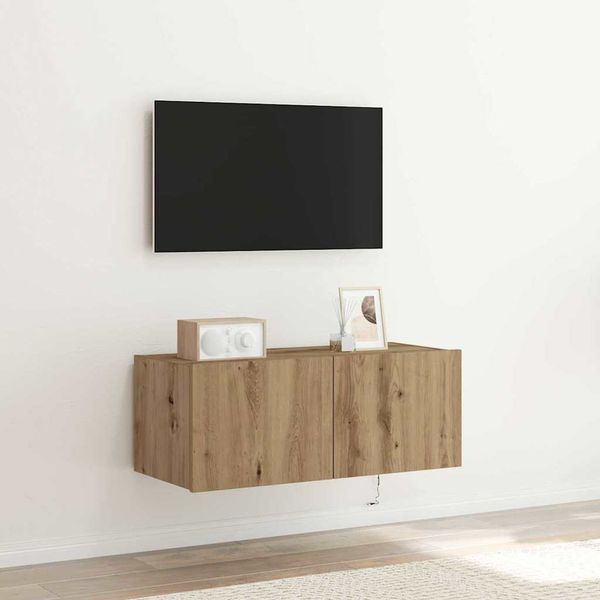 vidaXL TV nástenná skriňa s LED Nástenný Remeselný dub 80 x 35 x 31 cm