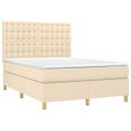 vidaXL Posteľný rám boxspring s matracom krémový 140x200 cm látka