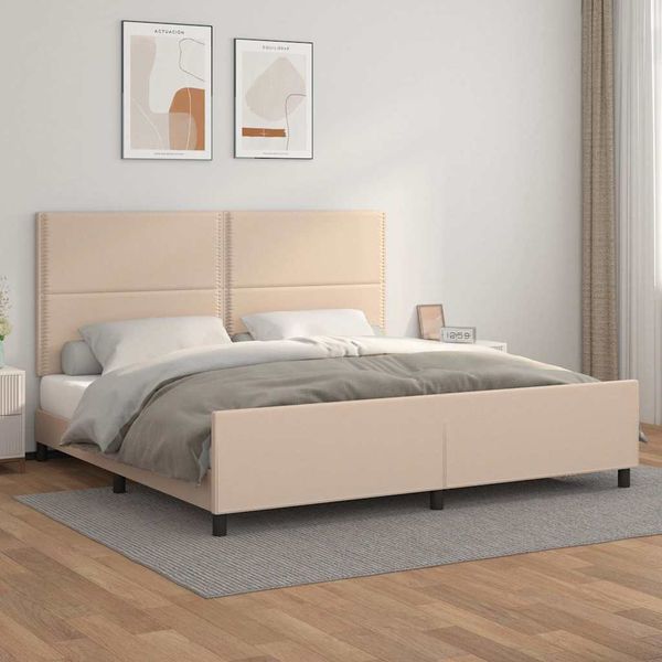 vidaXL Posteľný rám s čelom kapučínový 200x200 cm umelá koža
