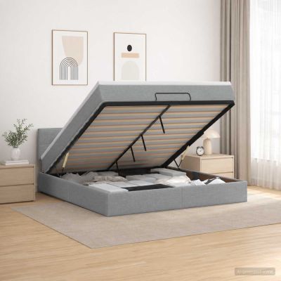 vidaXL Ottoman posteľ s matracom a LED Svetlosivá 140 x 190 cm Látka