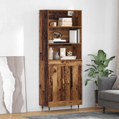 vidaXL Highboard Staré drevo 69,5 x 34 x 180 cm Kompozitné drevo