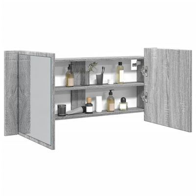 vidaXL LED kúpeľňová zrkadlová skrinka sivá sonoma 100x12x45 cm