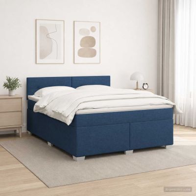vidaXL Posteľ s boxspringom a matracom a LED Modrá 160 x 200 cm Látka
