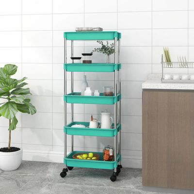 vidaXL 5-poschodový kuchynský vozík tyrkysový 42x29x128cm železo a ABS