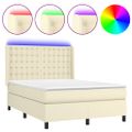 vidaXL Boxspring posteľ s matracom a LED krémová 140x190 cm umelá koža