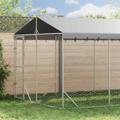 vidaXL Vonkajší koterec pre psov so strechou strieborný 3x6x2,5 m oceľ