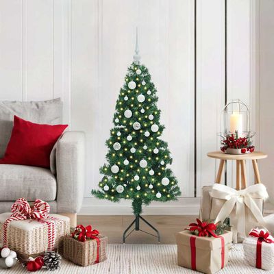 vidaXL Rohový umelý vianočný strom s 150 LED-i Zelená 120 cm PVC a kov