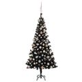 vidaXL Osvetlený umelý vianočný stromček s guľami, čierny 180 cm, PVC