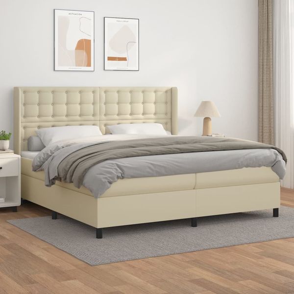 vidaXL Boxspring posteľ s matracom krémová 200x200 cm umelá koža