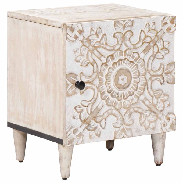 vidaXL Nočný stolík Biela 40 x 33,5 x 46 cm Masívne mango drevo