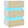 vidaXL Nočný stolík s LED, biela a sonoma 45x35x67cm, kompozitné drevo
