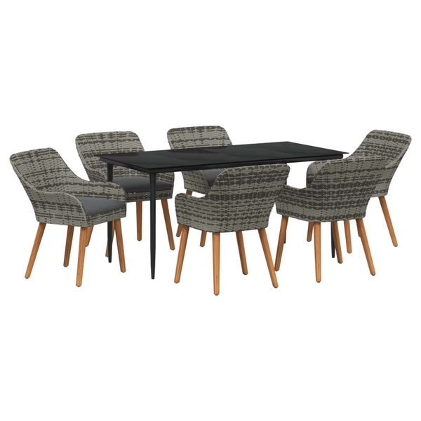 vidaXL Záhradný jedálenský set s vankúšom 7 pcs Sivá polyratan