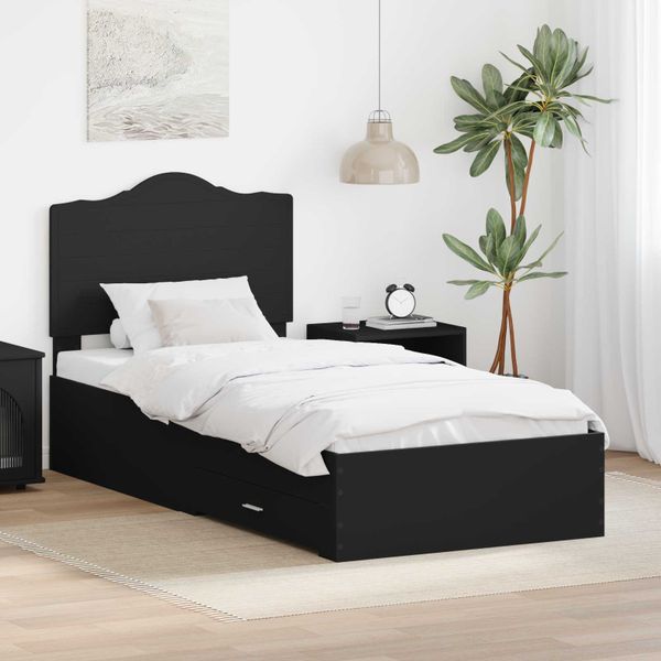 vidaXL Rám postele so zásuvkou Čierna 90 x 200 cm Kompozitné drevo