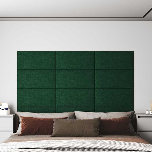 vidaXL Nástenné panely 12 ks tmavozelené 60x30 cm látka 2,16 m²