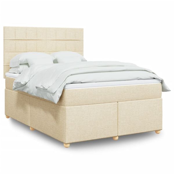 vidaXL Posteľný rám boxspring s matracom krémový 160x200 cm látka