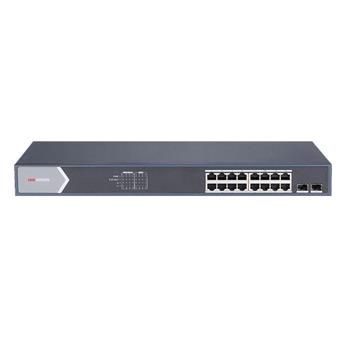 Hikvision Smart manažovaný prepínač 16x Gb PoE + 2x Gb SFP Uplink, 225W, Super PoE - dosah až 300m