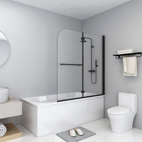 vidaXL Skladací sprchový kút 2 panely 120x140 cm ESG čierny
