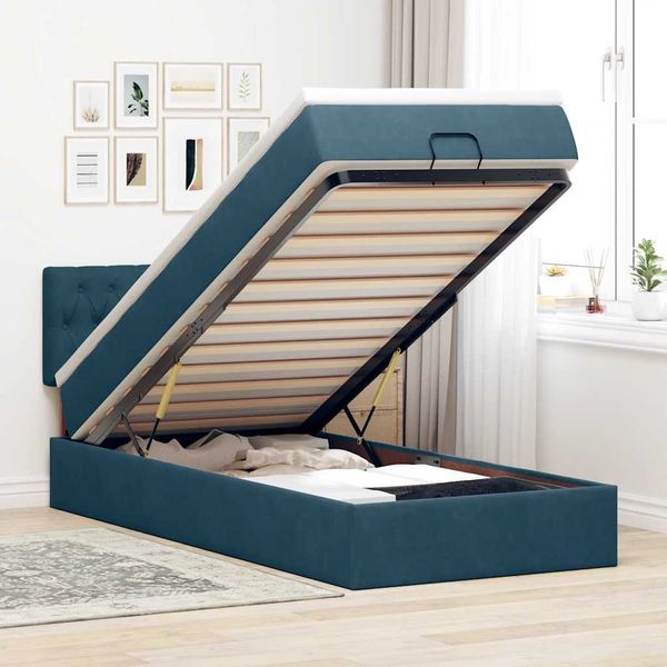 vidaXL Osmanský rám postele s matracom tmavomodrá 90x200 cm zamat