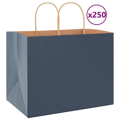 vidaXL Papierové tašky 250 ks s rúčkami, modré, 32x22x24 cm