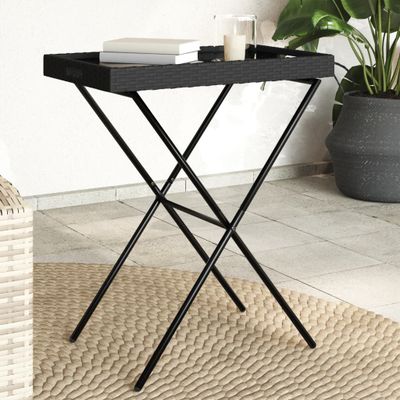 vidaXL Skladací stolík s podnosom čierny 65x40x75 cm polyratan