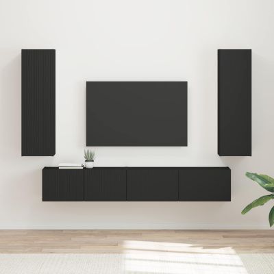 vidaXL Zostava TV skriniek Nástenný 3 pcs Čierna Kompozitné drevo