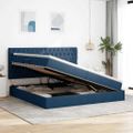 vidaXL LED úložná posteľ s matracom Modrá 200 x 200 cm Látka