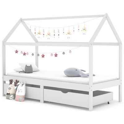 vidaXL Detský rám postele so zásuvkami biely borovicový masív 90x200cm