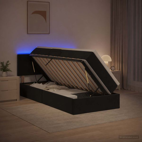 vidaXL LED úložná posteľ s matracom Čierna 100 x 200 cm Zamat
