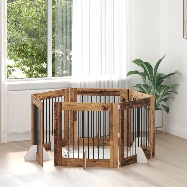 vidaXL Brána pre psov so stojanmi 6 pcs Staré drevo 80 x 80 cm