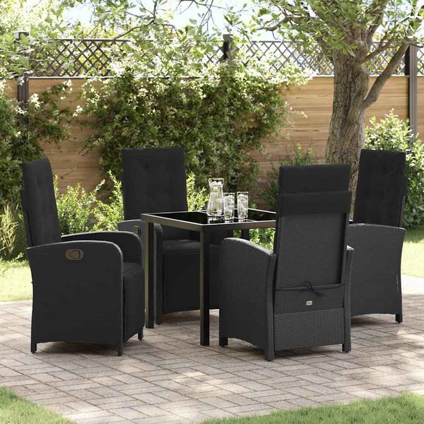 vidaXL Záhradný jedálenský set s vankúšom 5 pcs Čierna polyratan