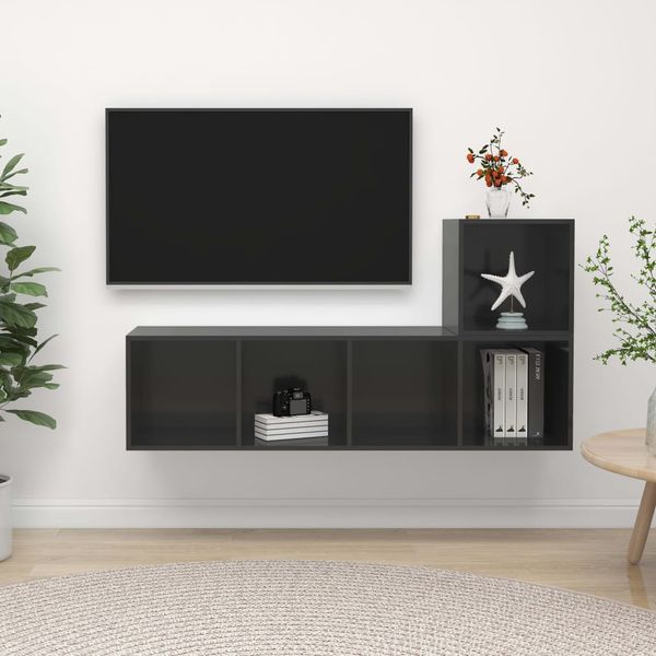 vidaXL 2-dielna súprava TV skriniek, lesklá sivá, kompozitné drevo