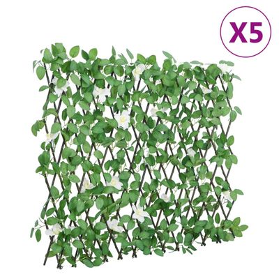 vidaXL Rozťahovacia mriežka s umelým brečtanom zelená 5 ks 186x30 cm