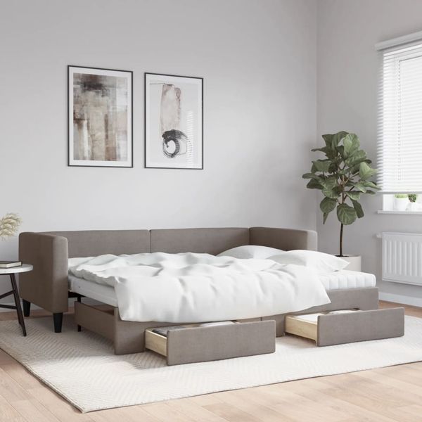vidaXL Rozkladacia denná posteľ so zásuvkami sivohnedá 80x200 cm látka
