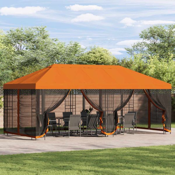 vidaXL Altánok so stenami 6 x 3 m Oranžová Polyester a oceľ 190