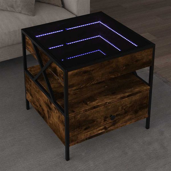 vidaXL Konferenčný stolík s nekonečnými LED dymový dub 50x50x51 cm