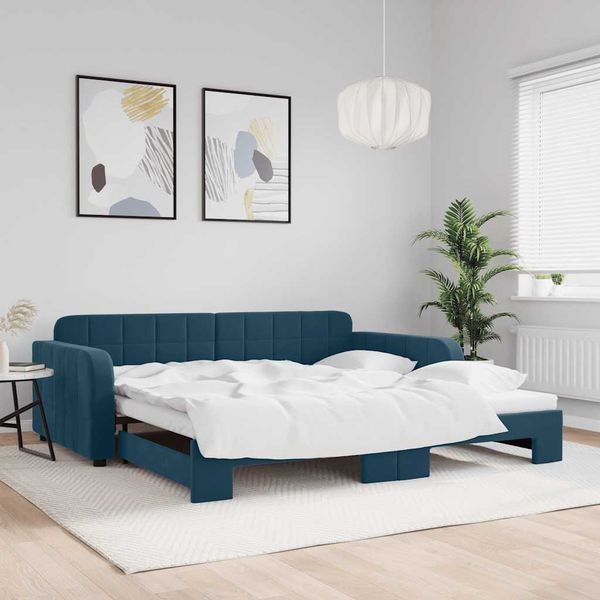 vidaXL Denná posteľ s rozkladacou posteľou modrá 100x200 cm zamat